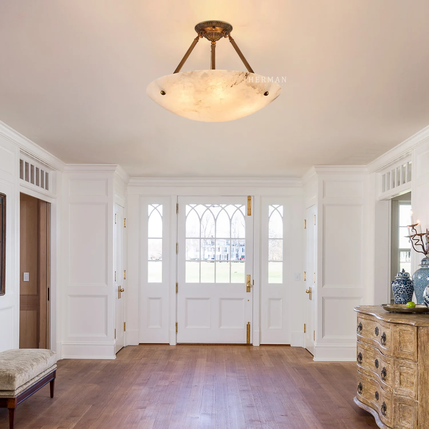 Vintage Round Alabaster Ceiling Lamp - Image 8