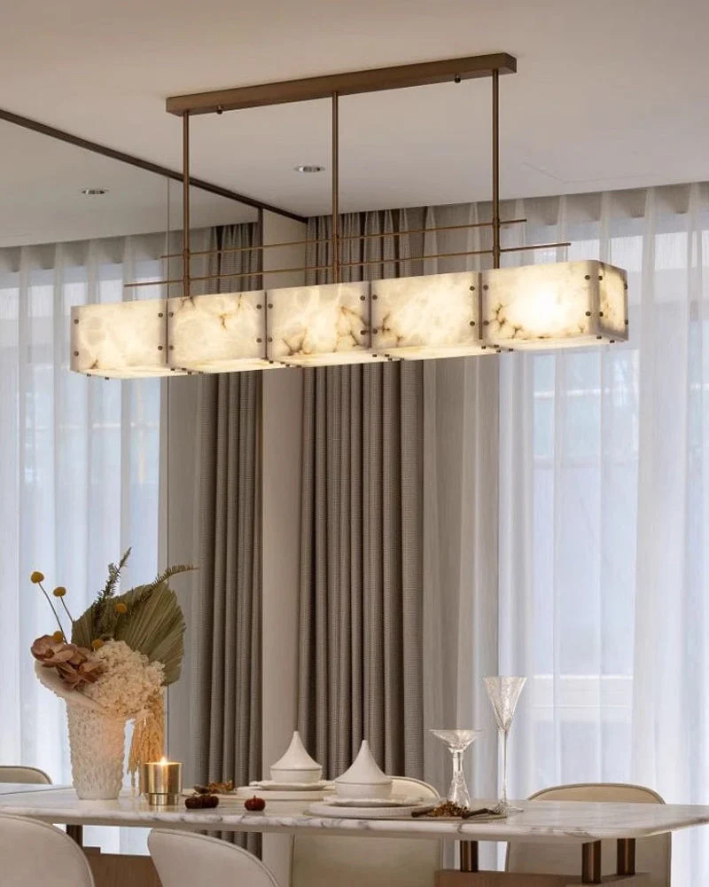 Vintage Alabaster & Gold Long Chandelier 48" 60" 71" with Metal Rod - Image 3