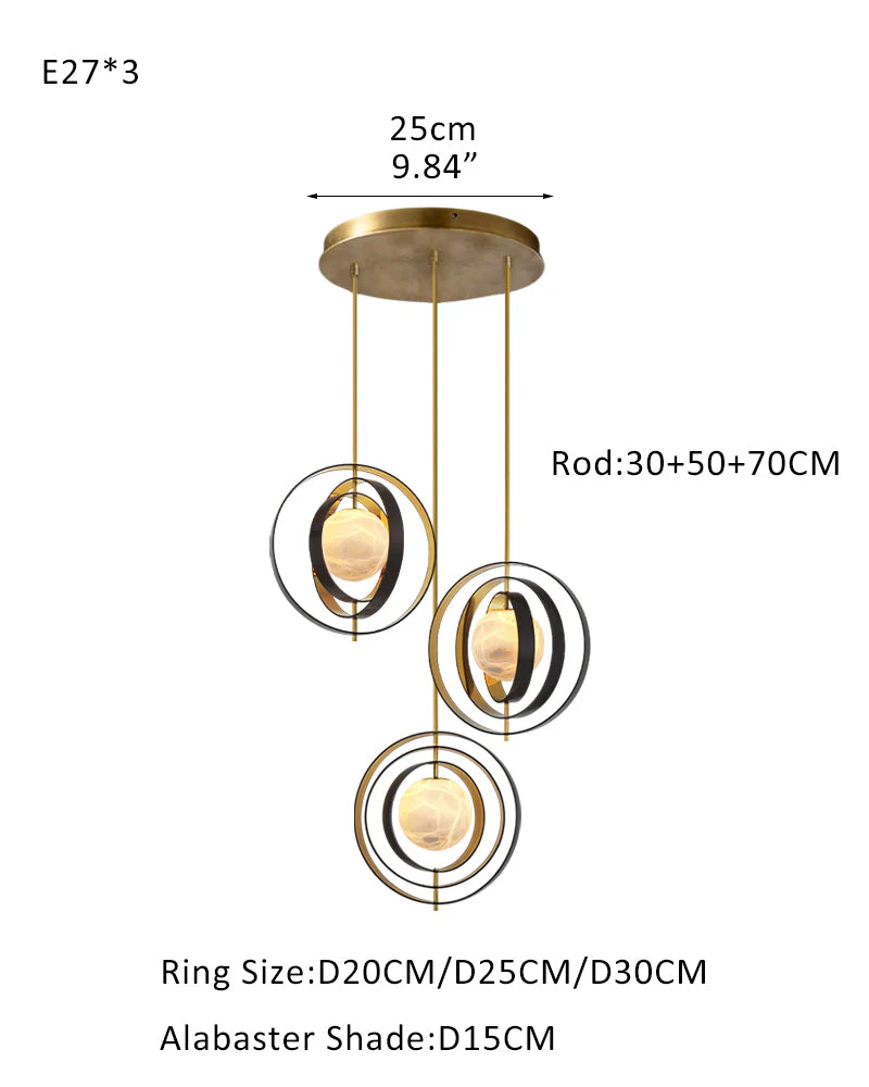 White Alabaster Round Ceiling Pendant Lamp - Gold & Bronze Rotatable Ring - Image 16