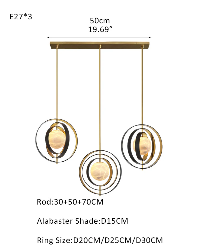 White Alabaster Round Ceiling Pendant Lamp - Gold & Bronze Rotatable Ring - Image 17