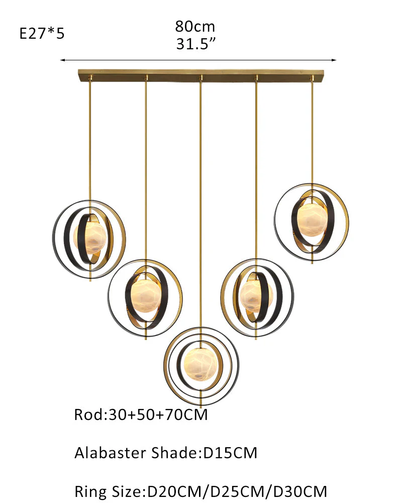 White Alabaster Round Ceiling Pendant Lamp - Gold & Bronze Rotatable Ring - Image 19
