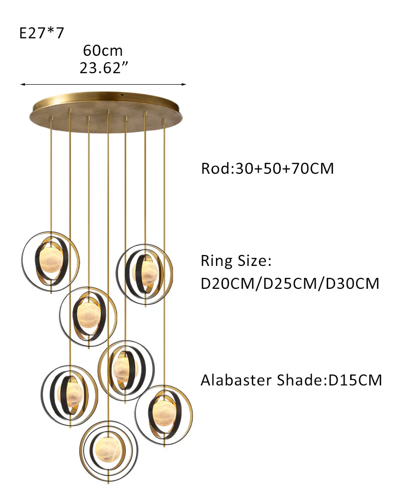White Alabaster Round Ceiling Pendant Lamp - Gold & Bronze Rotatable Ring - Image 20