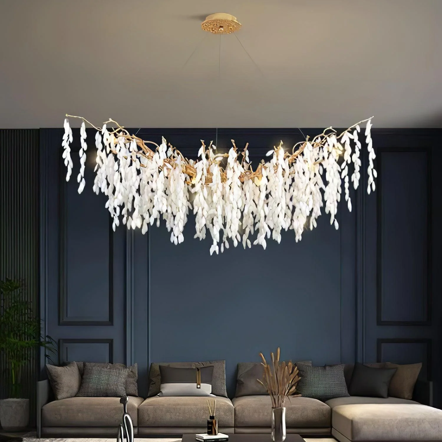 White Jade Branch Brass Chandelier - Image 3