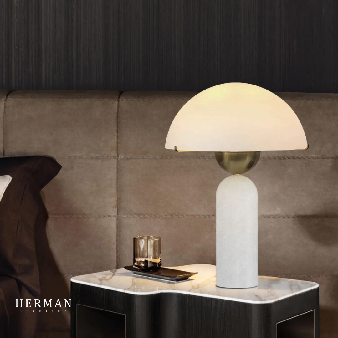 G9 Alabaster white marble table lamp Dia 12" - Image 10