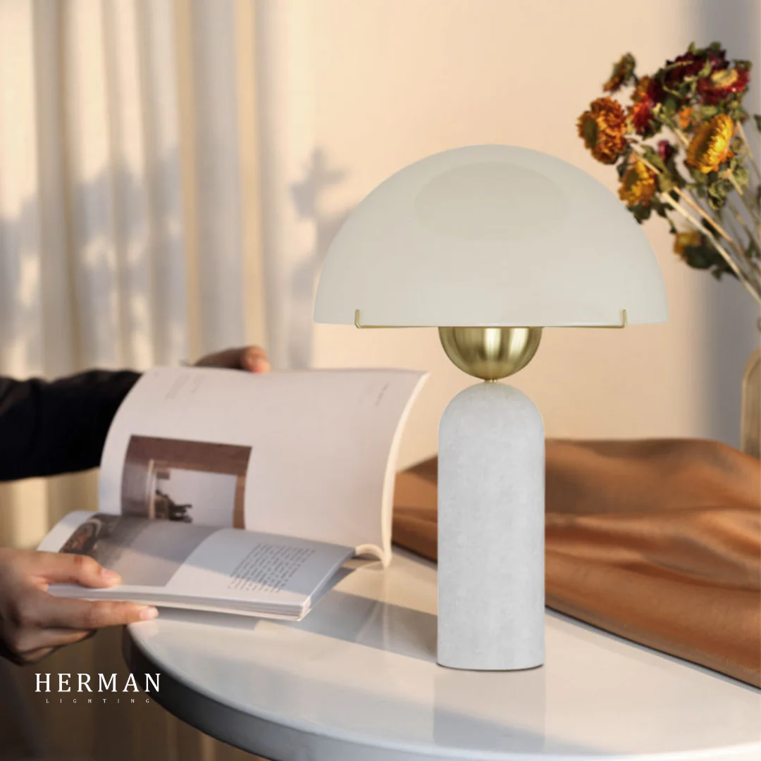 G9 Alabaster white marble table lamp Dia 12" - Image 3