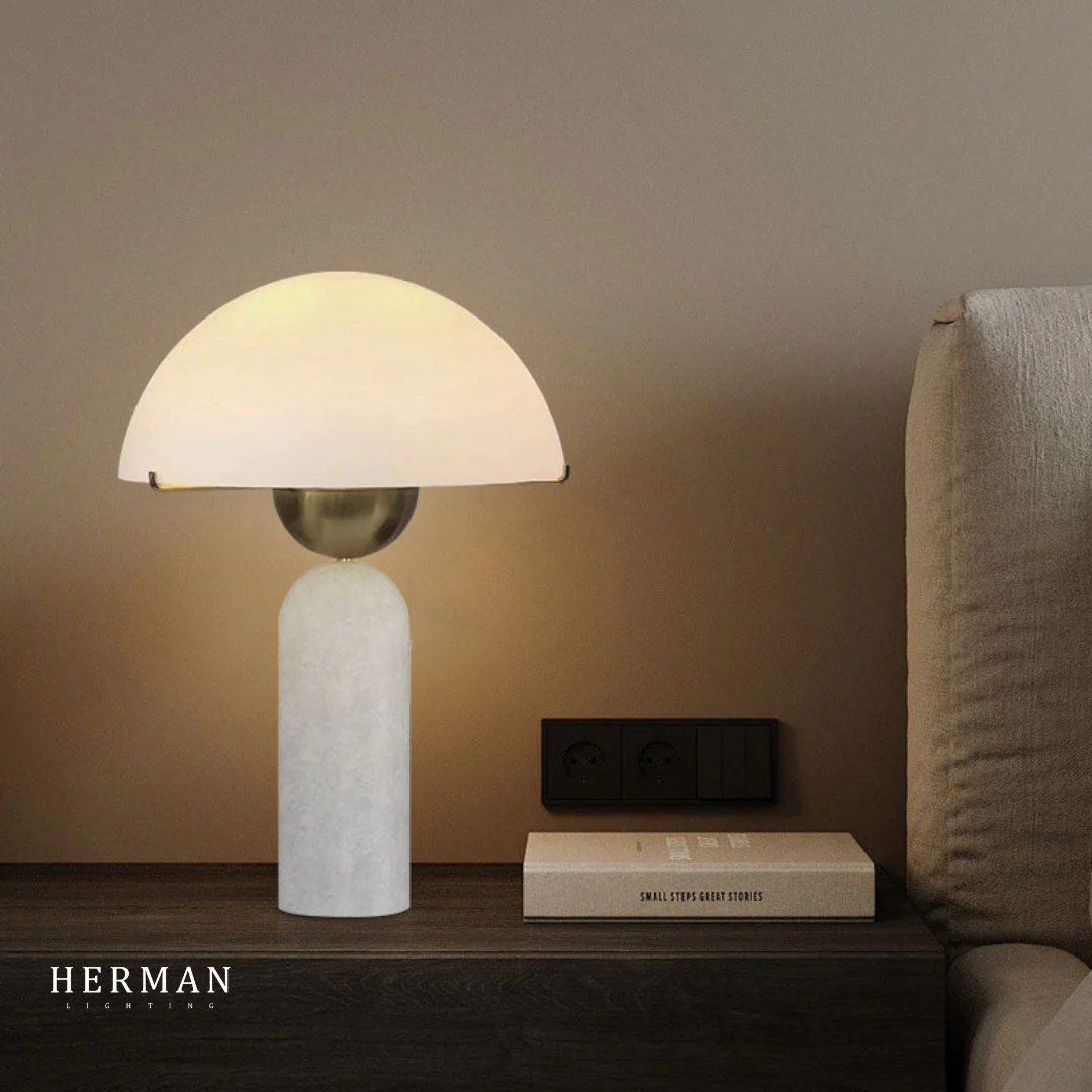 G9 Alabaster white marble table lamp Dia 12" - Image 6