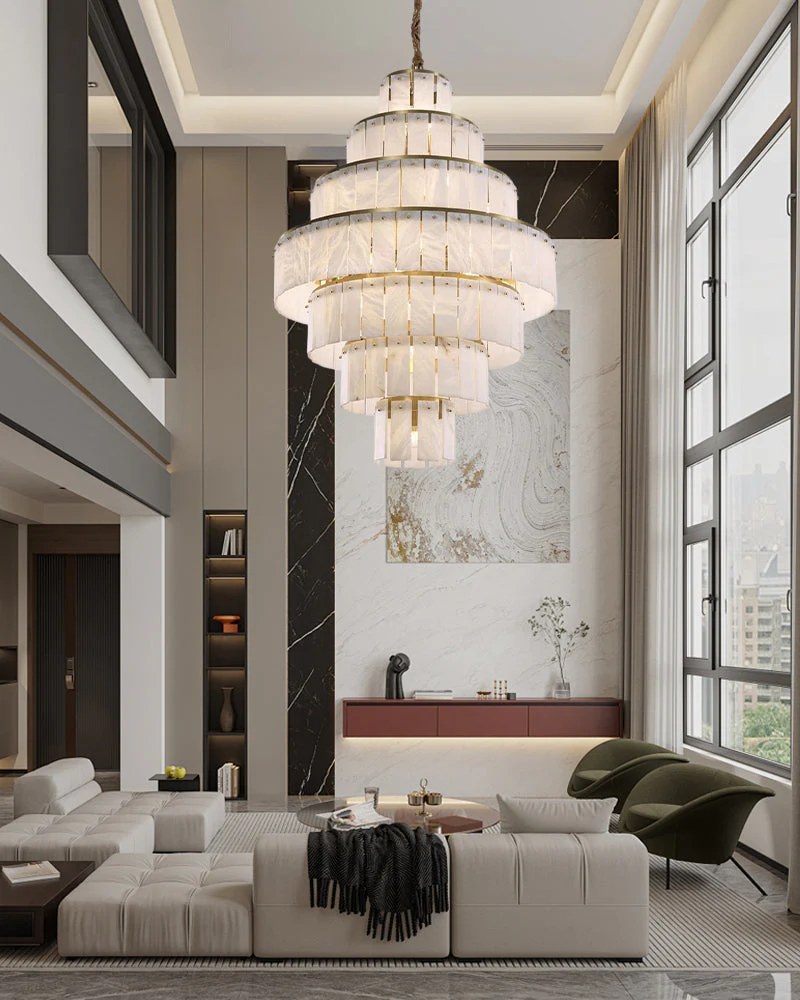 Giant Tiered Alabaster Foyer Chandelier - Image 2