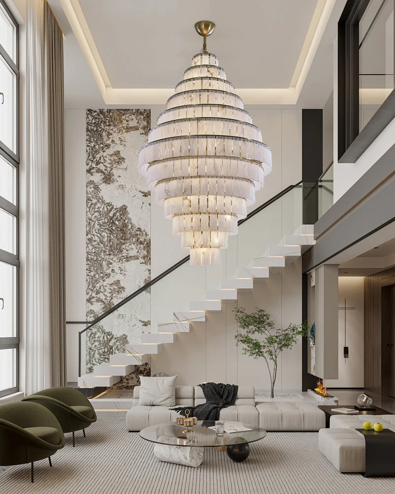 Giant Tiered Alabaster Foyer Chandelier - Image 3