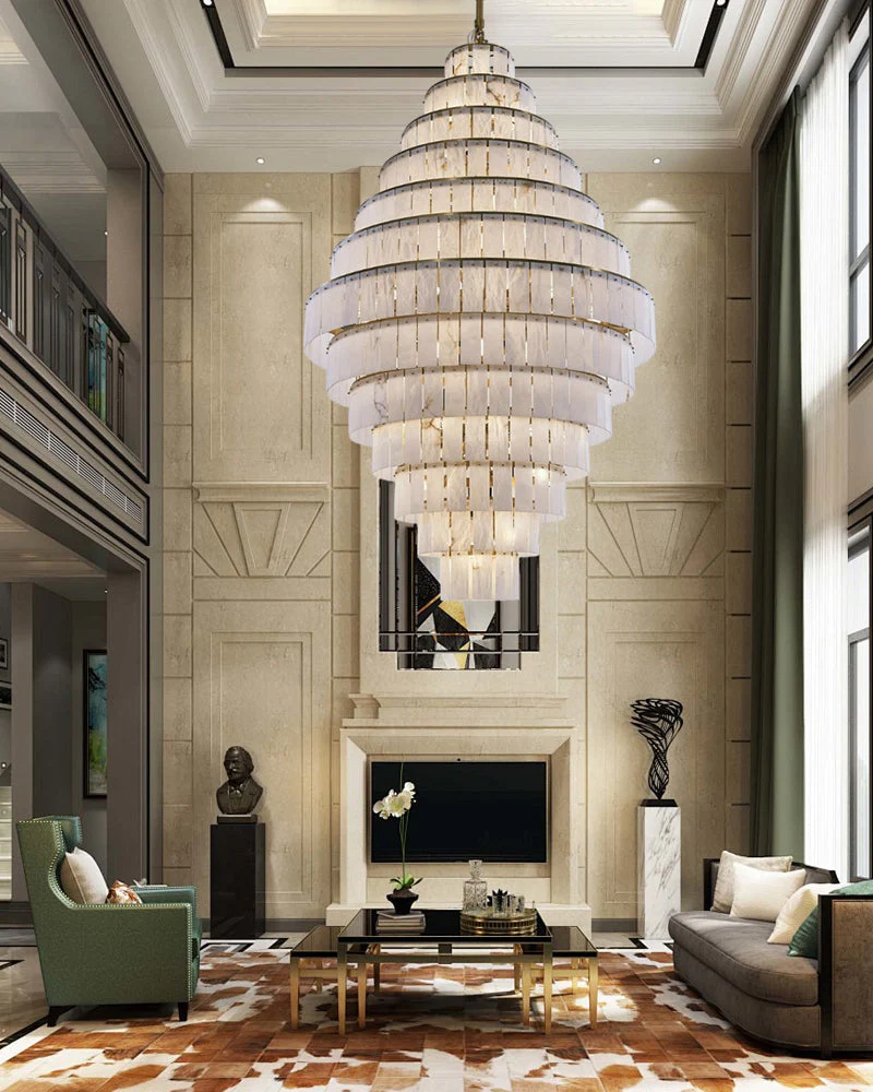 Giant Tiered Alabaster Foyer Chandelier - Image 4