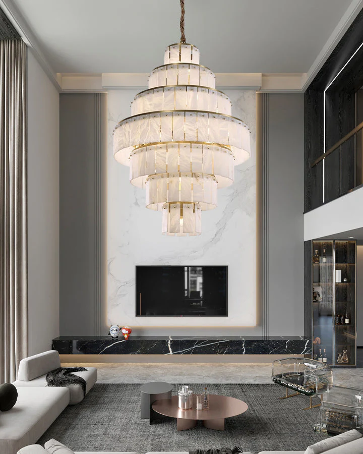 Giant Tiered Alabaster Foyer Chandelier - Image 7